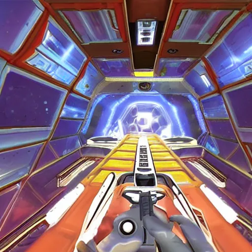 Prompt: a first person shooter game in amongus spaceship