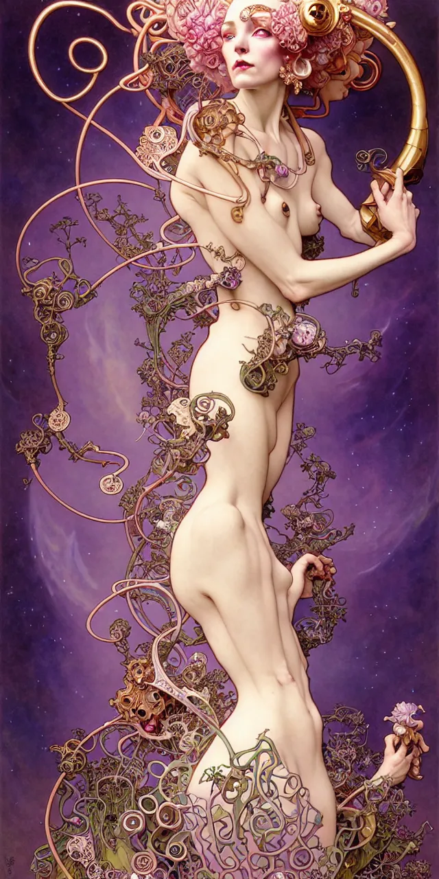 Image similar to beautiful princess art nouveau fantasy character portrait, ultra realistic, intricate details, the fifth element artifacts, highly detailed by peter mohrbacher, hajime sorayama, wayne barlowe, boris vallejo, aaron horkey, gaston bussiere, craig mullins alphonse mucha, art nouveau curves and spirals, flowers, pearls, jewels scattered