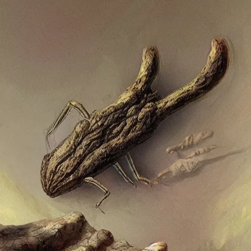 Prompt: a large fungal grasshopper in a dark cave, fantasy art