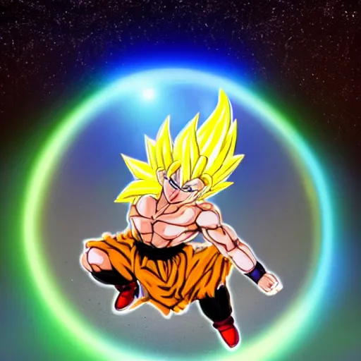Image similar to super saiyan shiba into with glowing hair, holding an energy sphere