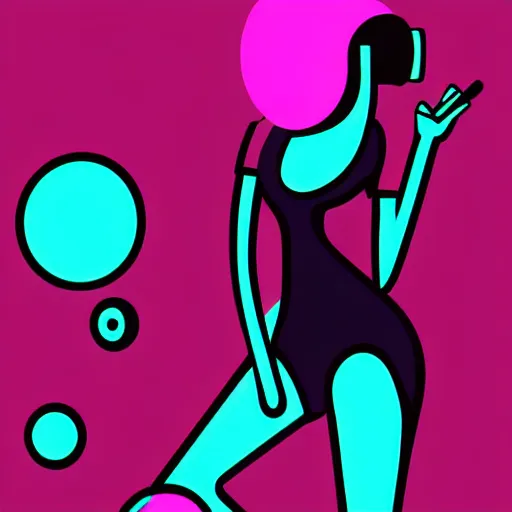 Prompt: vector style the abstract painting of an image of a lady DJ, playing live, artistic flat illustration, post apocalyptic, minimal figure art, soft colors mono chromatic, art in the style of Bryen Frost