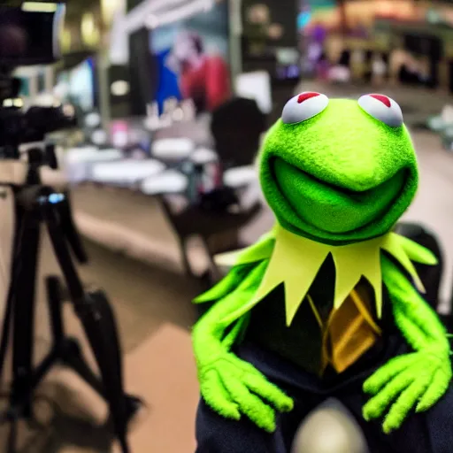 Prompt: 35mm photograph of kermit the frog wearing VR, highly detailed, DSLR, 4K, 8K