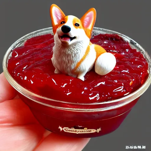 Prompt: corgi with strawberry skin, in strawberry jam : ornate, dynamic, particulate, intricate, elegant, highly detailed, centered, artstation, smooth, sharp focus, octane render