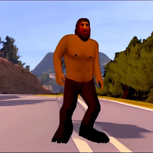 Image similar to bigfoot in gta san andreas caught on camera, leaked footage, cryptid