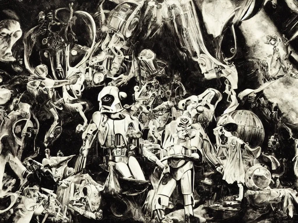 Image similar to A Scene from Star Wars as directed by Georges Méliès