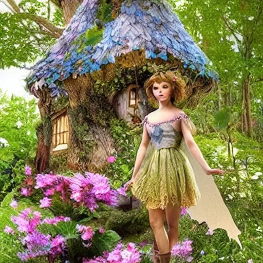 Prompt: photo of a real-life fantasy stunningly beautiful cottagecore fairy