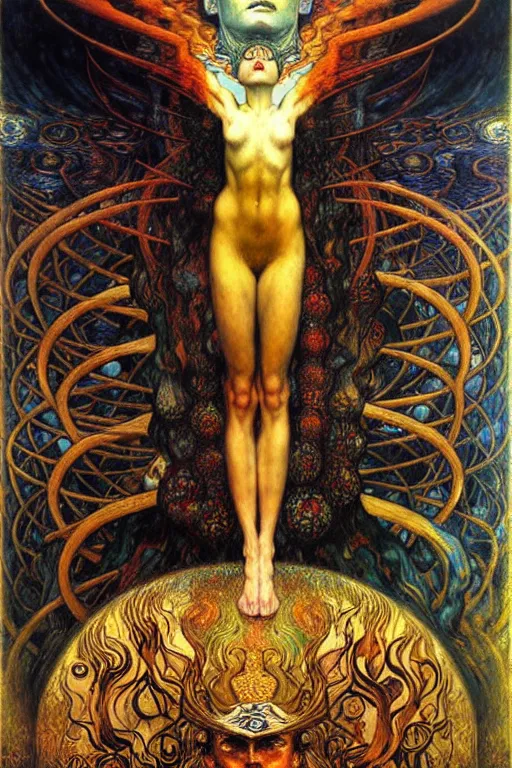 Image similar to Divine Chaos Engine by Karol Bak, Jean Delville, William Blake, Gustav Klimt, and Vincent Van Gogh, symbolist, visionary