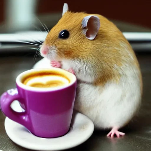 Prompt: hamster driking coffee with his fat mother