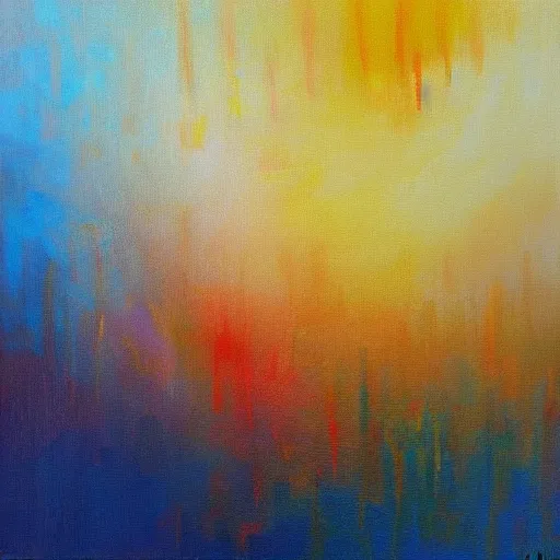 Image similar to You've been dreamin' Come with me I'll help you wake up, abstract oil painting, soft light is shining on the canvas