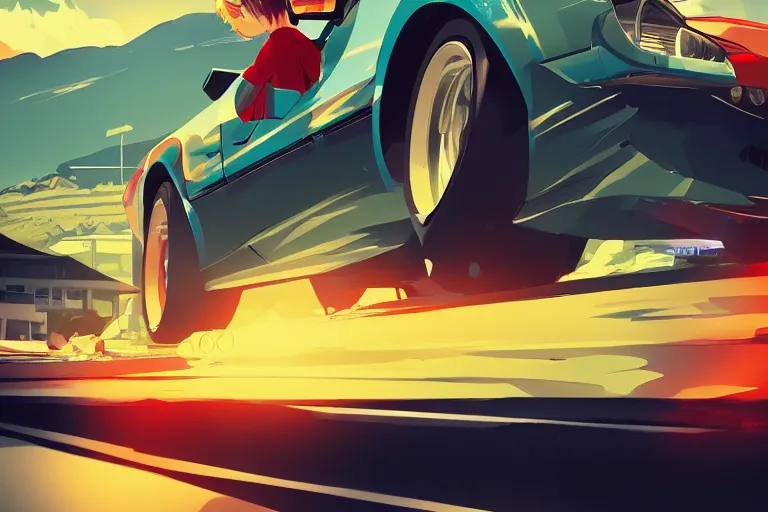 Image similar to digital illustration of bmw m 1 by makoto shinkai, ilya kuvshinov, lois van baarle, rossdraws, basquiat | afrofuturism, in the style of hearthstone, trending on artstation | cool color scheme