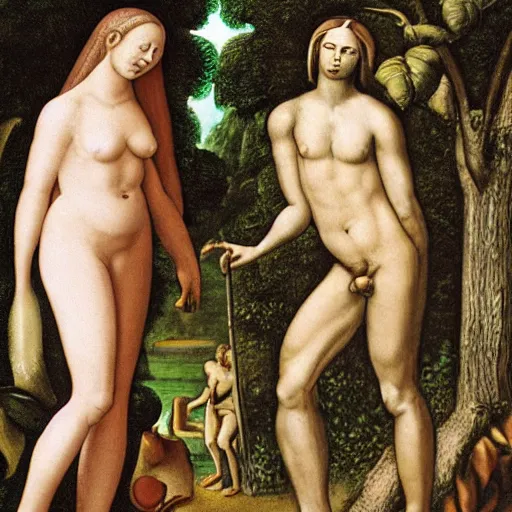 Image similar to Adam and eve in the garden of Eden