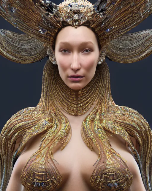 Image similar to a highly detailed metahuman 4 k close up render of an alien goddess bella hadid monument venus in iris van herpen dress schiaparelli in diamonds crystals swarovski and jewelry iridescent in style of alphonse mucha gustav klimt trending on artstation made in unreal engine 4