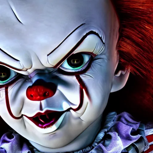 Prompt: chucky the doll and pennywise digital art 4 k detailed super realistic