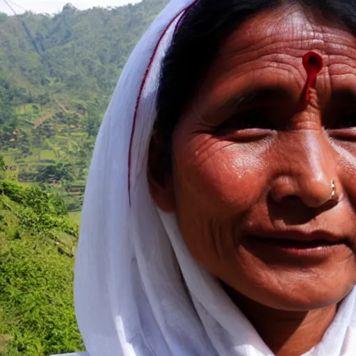 Image similar to a nepali woman wearing a white shawl, realistic