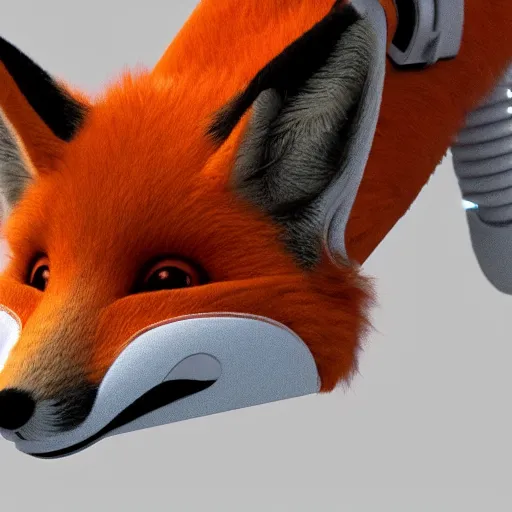 Image similar to a fox toying around a robot, photorealistic, 4k