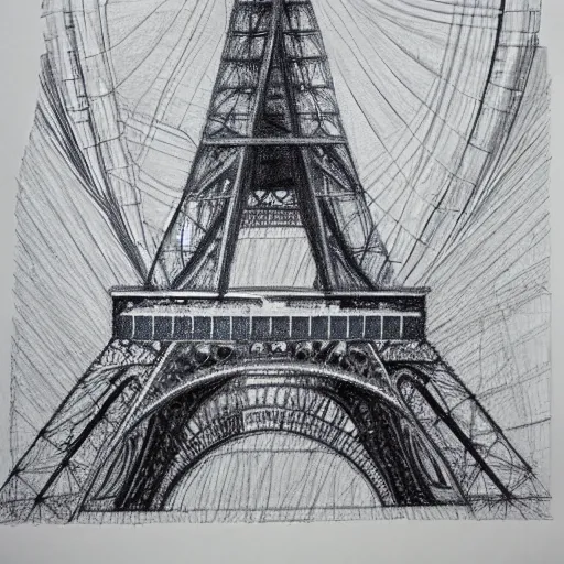 Prompt: christo and Jean Claude sketch of a project wrapping the eiffel tower in silver fabric