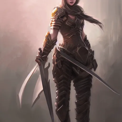 Image similar to portrait girl with armor in style of ghost blade by wang ling, wlop