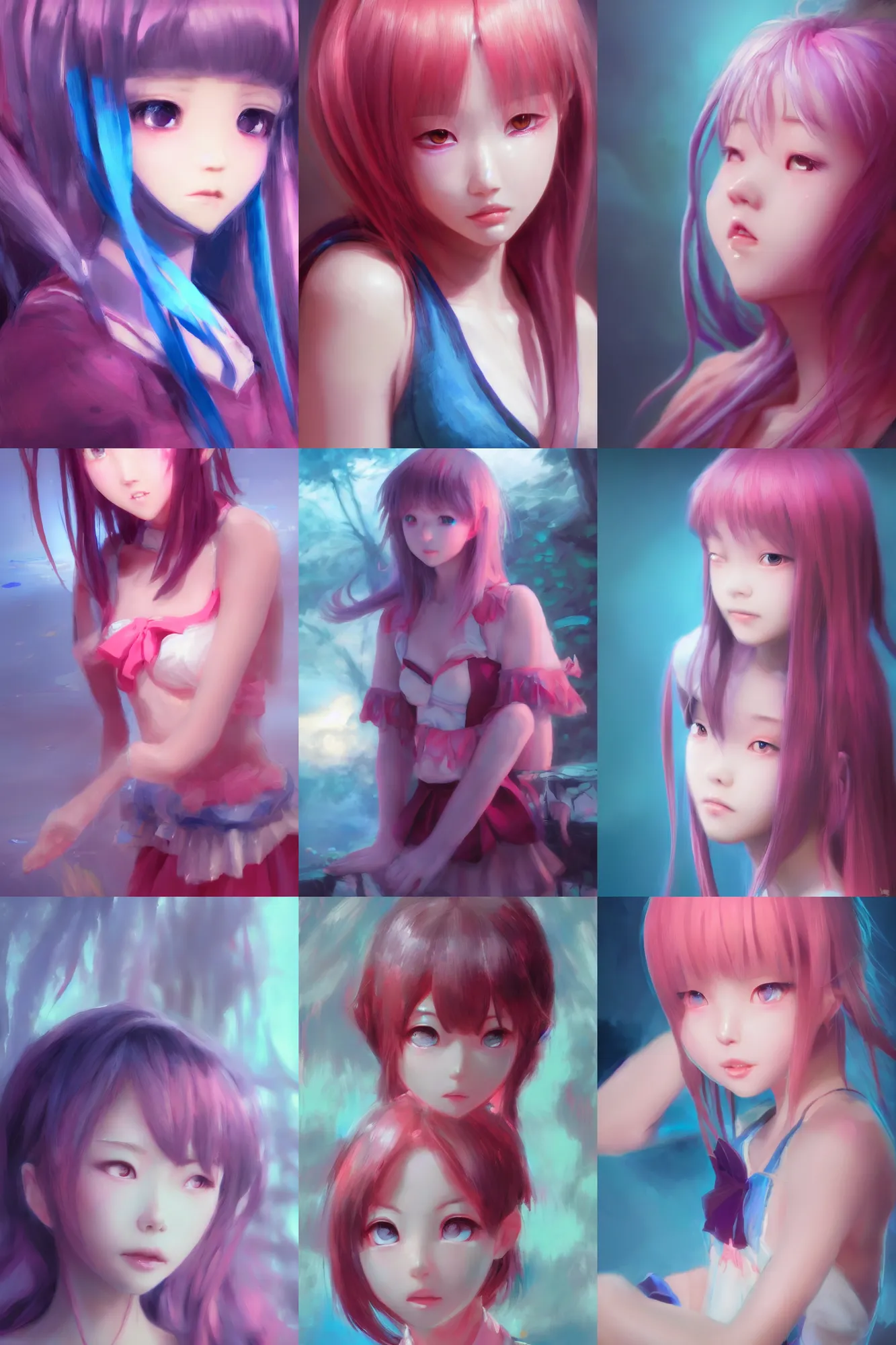 Prompt: 3d infrared octane render concept art by D. Jun, by Mo Xiang Tong Xiu, by Igarashi Daisuke, cute beauty complex portrait anime sad schoolgirl under dark pink and blue water. beautiful and cutest sad face. dramatic deep light, trending on artstation, oil painting brush