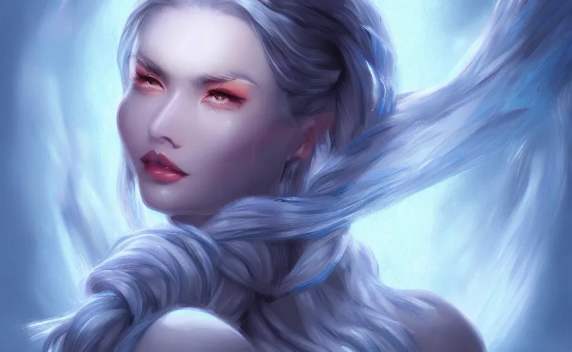 Image similar to Female God of ice by Artgerm, trending in Art Station, digital art, cinematic lighting, 4k