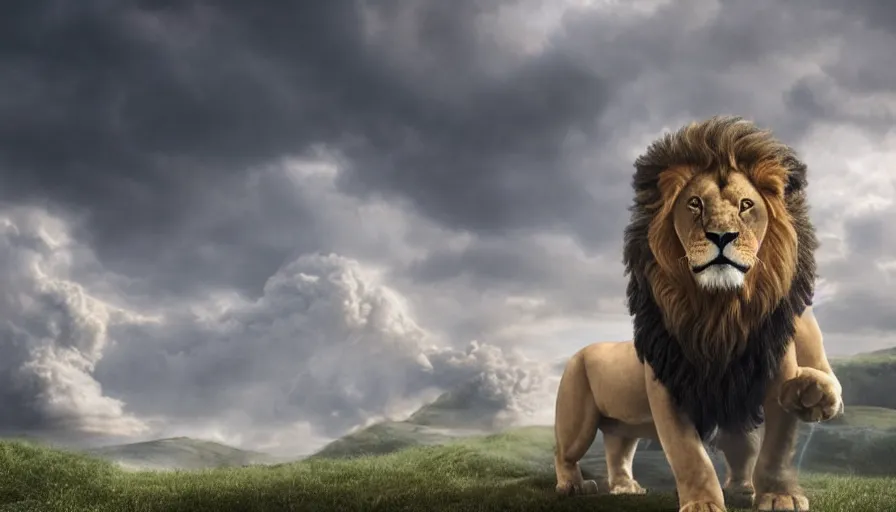 Image similar to cloud in the shape of a lion, matte painting, highly detailed, 8k