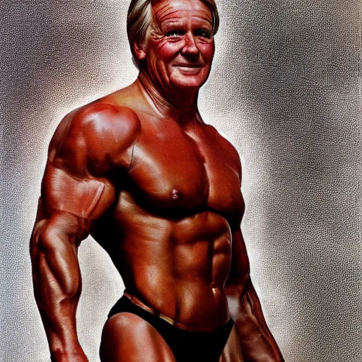 Prompt: ken barlow with the physique of a body builder, hyper realistic, ultra detailed, cinematic, dynamic lighting, photorealistic, refined, intricate, digital art, digital painting, masterpiece, 8k