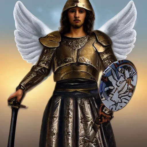 Image similar to photo of an angelic warrior with holy weapons
