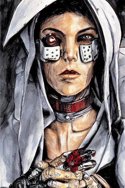 Image similar to portrait fashion model cyborg nun artwork by enki bilal