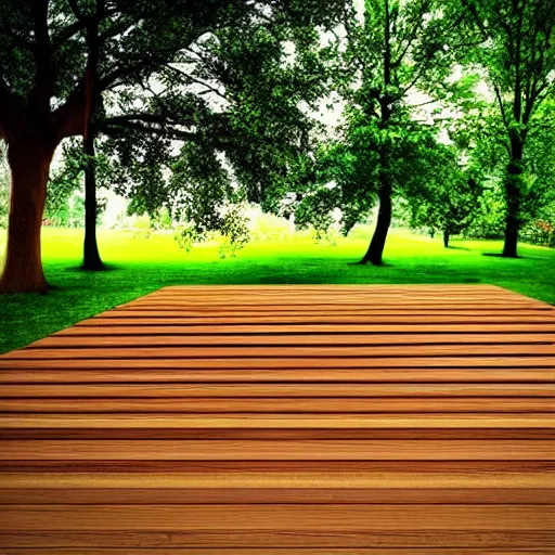 Prompt: square wooden platform built around a tree, realistic, photo,