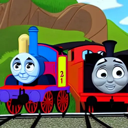 Prompt: thomas the tank engine in a my little pony episode