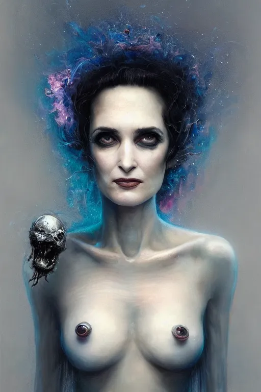 Image similar to closeup portrait shot of winona ryder as delirium of the endless, the sandman, thick fancy makeup, highly detailed, digital painting, artstation, concept art, soft focus, depth of field, artgerm, tomasz alen kopera, peter mohrbacher, donato giancola, joseph christian leyendecker, wlop, boris vallejo