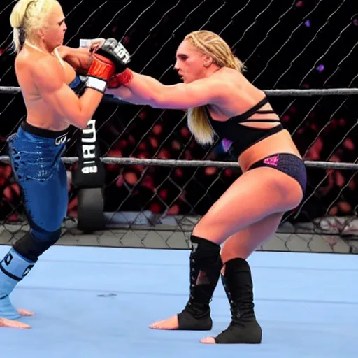 Prompt: charlotte flair beating up ronda rousey