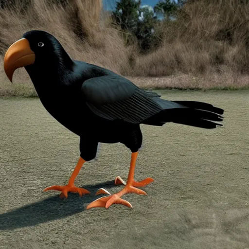 Prompt: a giant crow with a large straight black beak, photorealistic computer animation, film by Jon Favreau