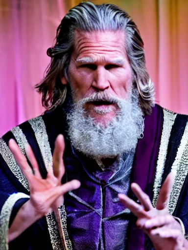 Image similar to a photograph of Jeff Bridges as Prospero from the stage production of The Tempest taken with Nikon D3500, 4K UHD