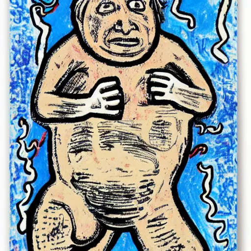 Prompt: boris johnson as a baby in a womb by jean dubuffet and daniel johnston