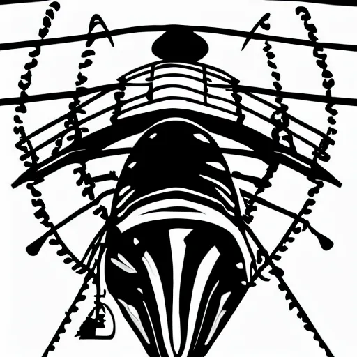 Image similar to black and white silhouette of a pirate ship digital art, clean line art