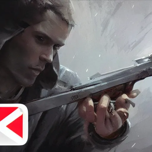 Image similar to tommy k from youtube holding a weapon by greg rutkowski