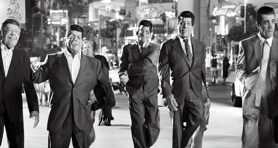 Prompt: first image comedy heist movie starring jerry lewis and dean martin, sundance official selection. shot on the las vegas strip with alexa mini, stunning cinematography, golden hour, filmgrain.