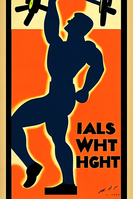 Image similar to 1940s weightlifting art poster