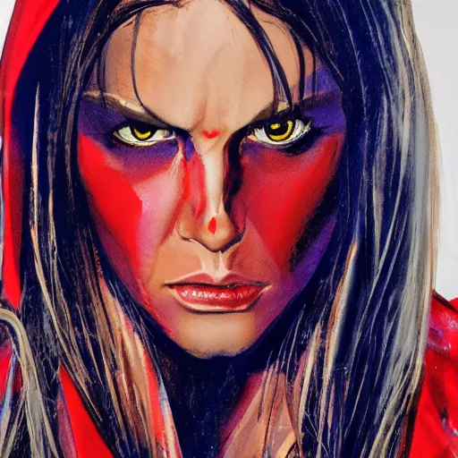 Image similar to photorealistic picture, by bob peak and alex ross and john romita jr, red riding hood lost in miami, gouache and wash paints, fine details, fine intricate, fine facial proportionate, fine body proportionate, fine fix broken line, fine fix duplicate line, smooth focus, sharp details, bokeh, 4 k, fine 5 k details