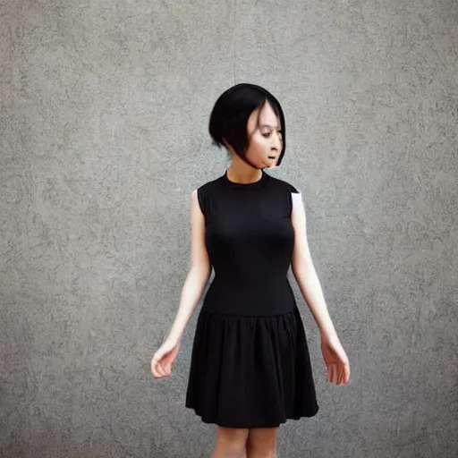 Image similar to cute vietnamese girl in semitransparent club dress, dark techno trip