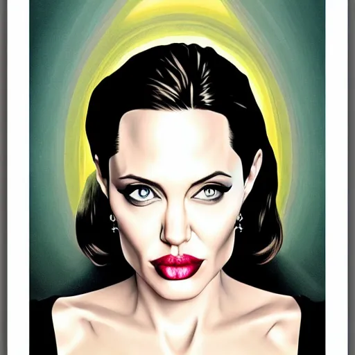 Prompt: angelina jolie, portrait, symetrical art deco poster illustration highly detailed,