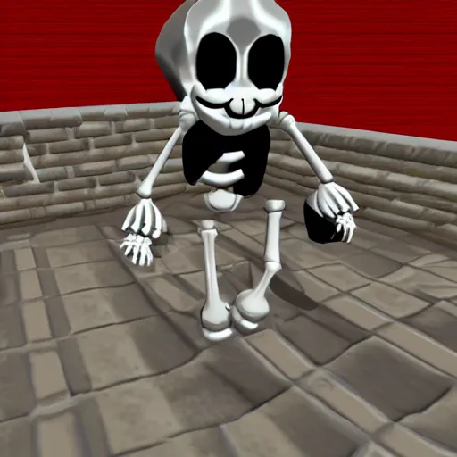 Image similar to A skeleton in the game Super Mario 64