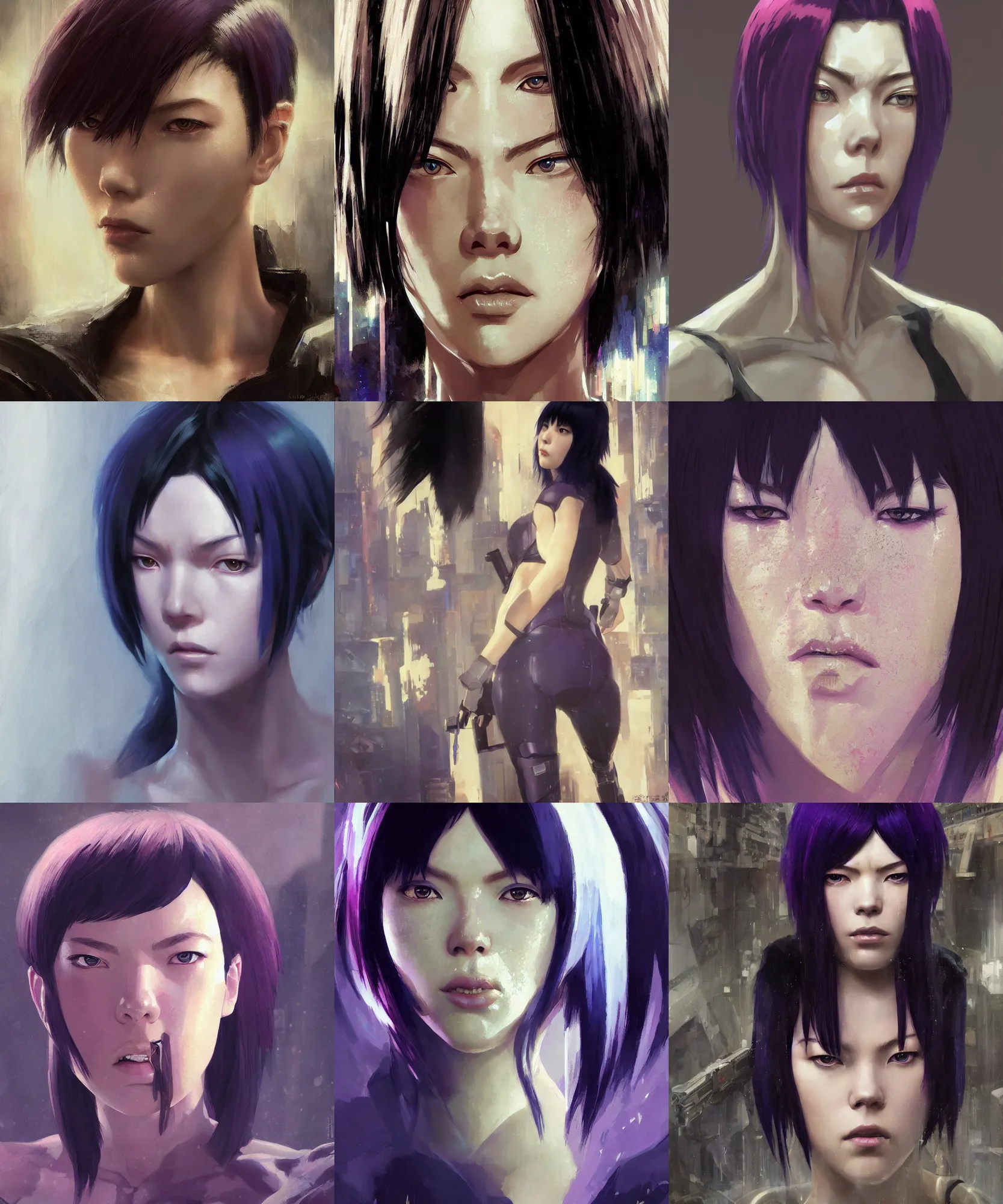 Prompt: digital art painting of motoko kusanagi from ghost in the shell cosplayed by anya taylor - joy dnd portrait painted by craig mullins and gaston bussiere and greg rutkowski, symmetrical face, defined facial features, symmetrical facial features, dramatic lighting, medium close up