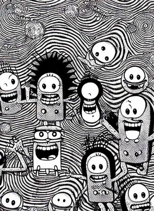 Image similar to junji ito style spongebob squarepants, intricate, highly detailed, illustration, art by junji ito, junji ito