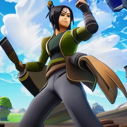 Image similar to toph beifong in fortnite, character render, full body shot, highly detailed, in game render