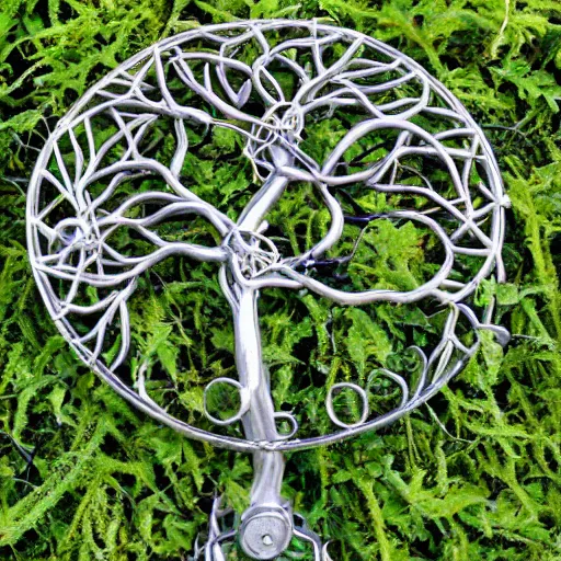 Prompt: mechanical cyber tree of life cross ivy vine botanical contraption