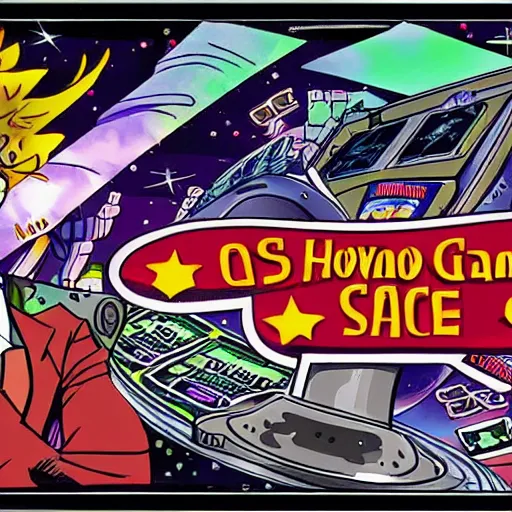 Image similar to a casino in space, drawn in the style of cowboy bebop,