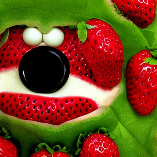 Image similar to strawberry creature with multiple eyes