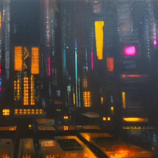 Image similar to oil in canvas, cyberpunk castle