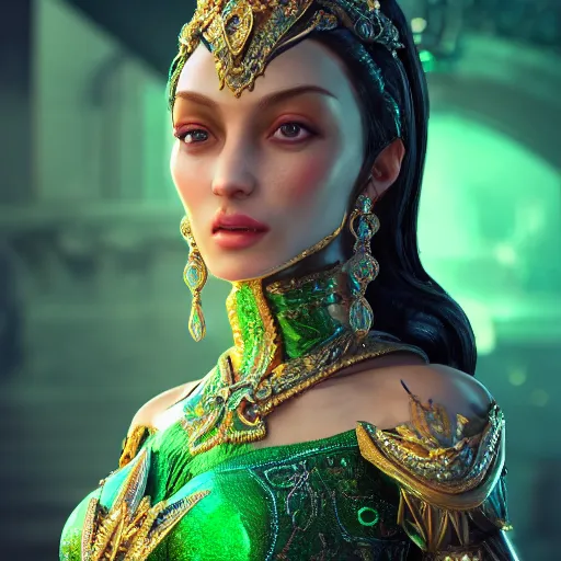 Image similar to portrait of wonderful princess of emerald with fair skin, glowing, ornate and intricate, jaw dropping, dynamic lighting, intricate and detailed, 4 k octane render